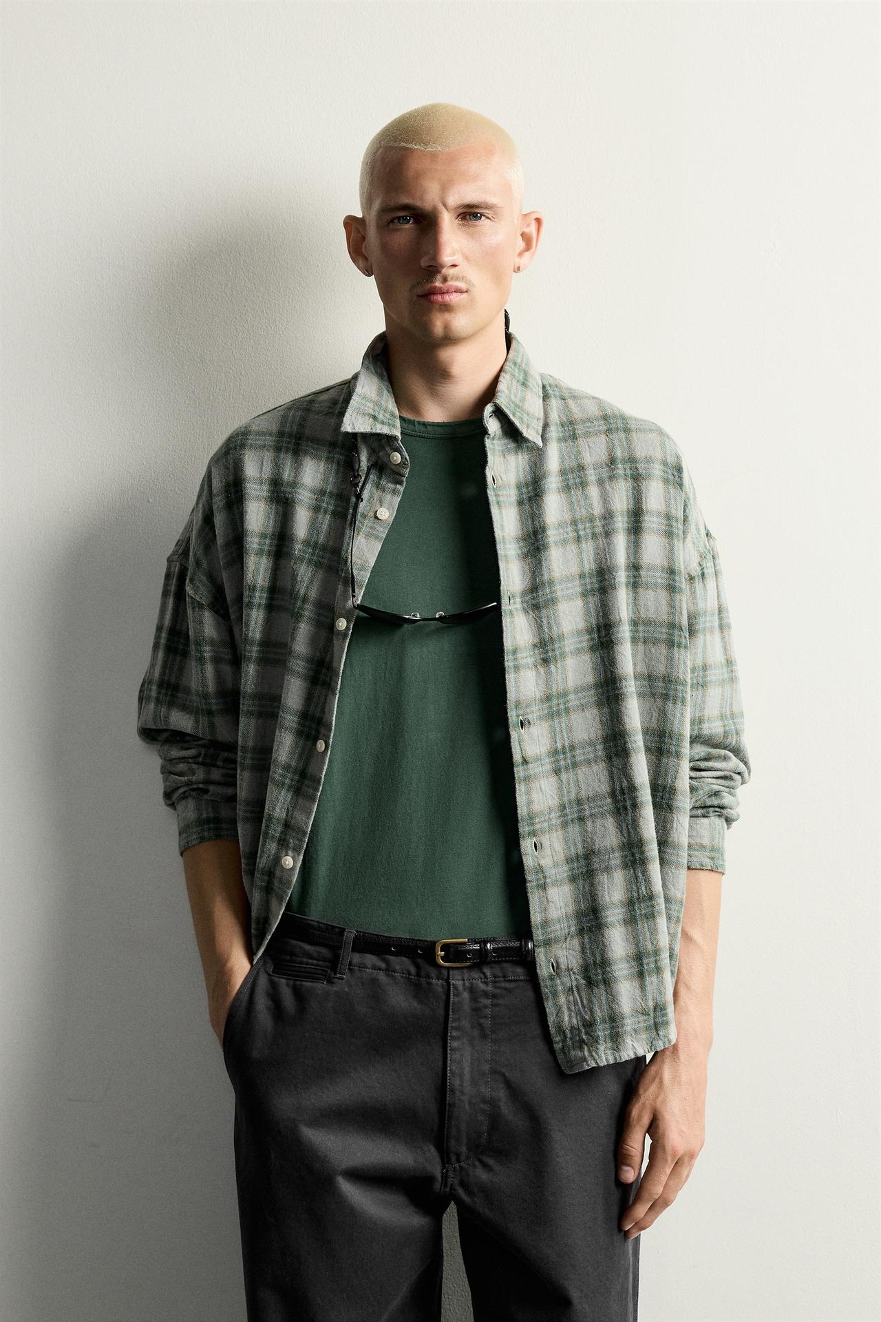 CROPPED PLAID SHIRT — Green