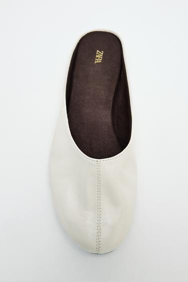 FLAT LEATHER MULE SHOES - Ecru White by Zara