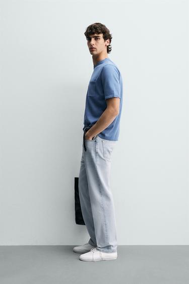 REGULAR FIT COTTON KNIT T-SHIRT - Blue by Zara - Image 3