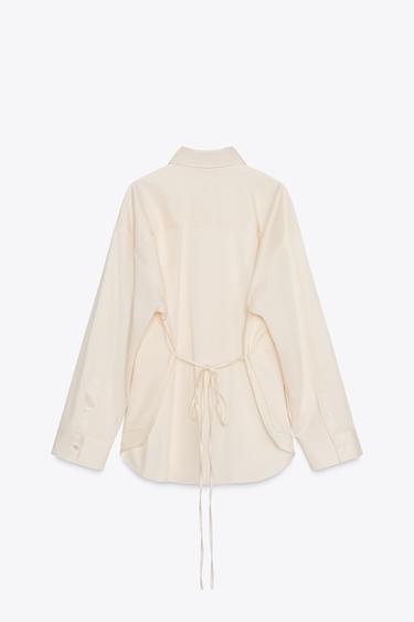 OVERSIZE SHIRT WITH TIE - Light beige by Zara - Image 6