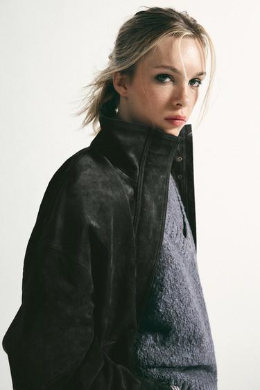 Zara 100% LEATHER JACKET - Charcoal