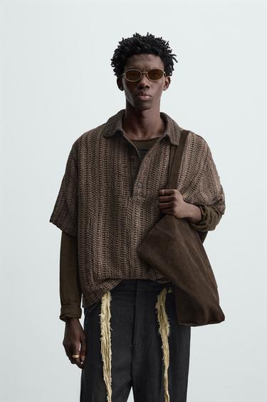 OPEN KNIT POLO SHIRT - Brown by Zara