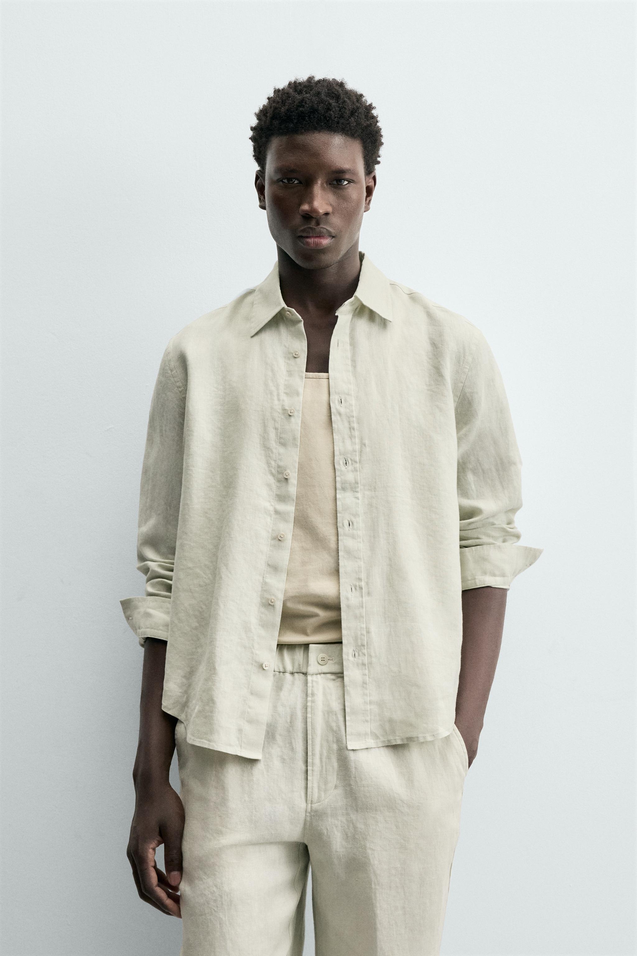 100% LINEN REGULAR FIT SHIRT — Sand