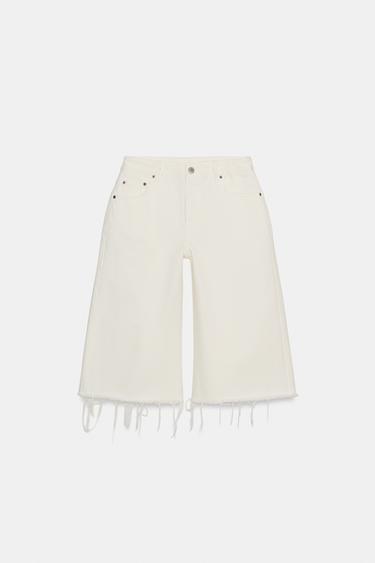Zara ZW COLLECTION FRAYED DENIM SHORTS - Ecru
