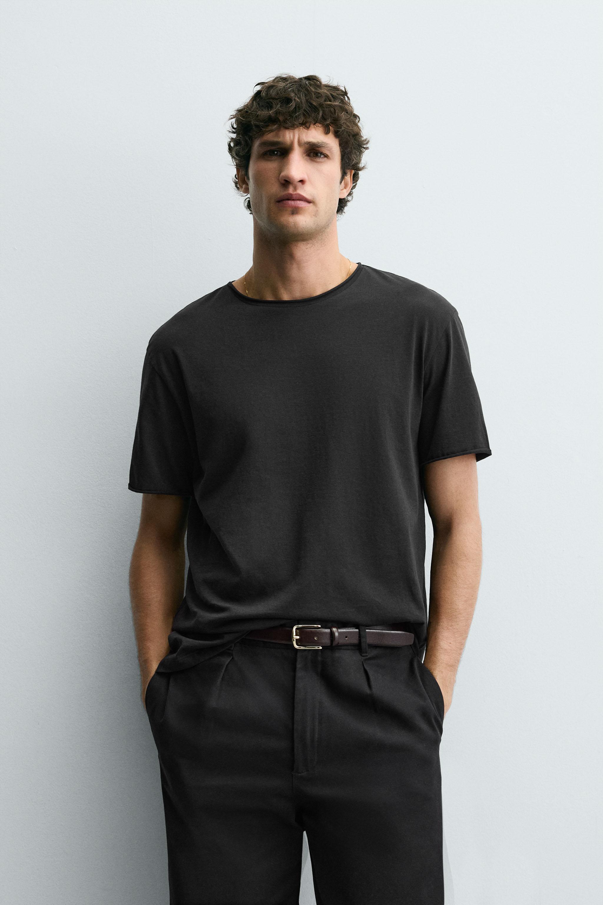 BASIC IRREGULAR FINISH T-SHIRT — Black