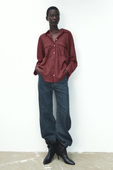 SHIRT WITH FLAP POCKETS - Burgundy by Zara