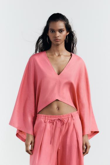 PANTALON PALAZZO EN LIN - Rose chewing-gum de Zara - Image 3