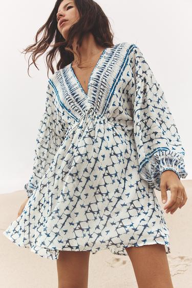 METALLIC THREAD PRINTED DRESS - ecru-white by Zara