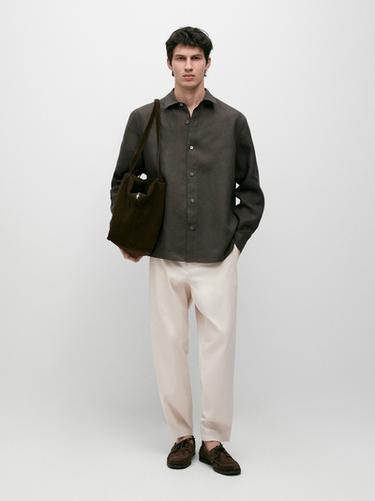 Camisa regular fit 100% lino - Verde oscuro de Zara