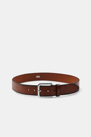 CINTURÓN PIEL 100% EFECTO LAVADO - Marrón de Zara