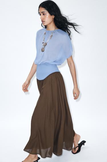 FALDA MIDI CAPA - Marrón de Zara