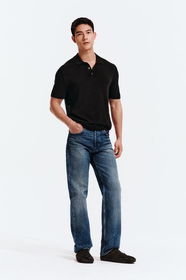 Zara 標準版型針織 POLO 衫 - 黑色