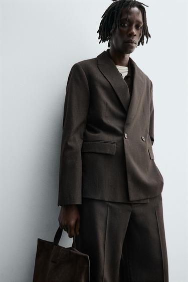 DOUBLE-BREASTED WOOL BLEND SUIT BLAZER - brown vigore by Zara - Image 5