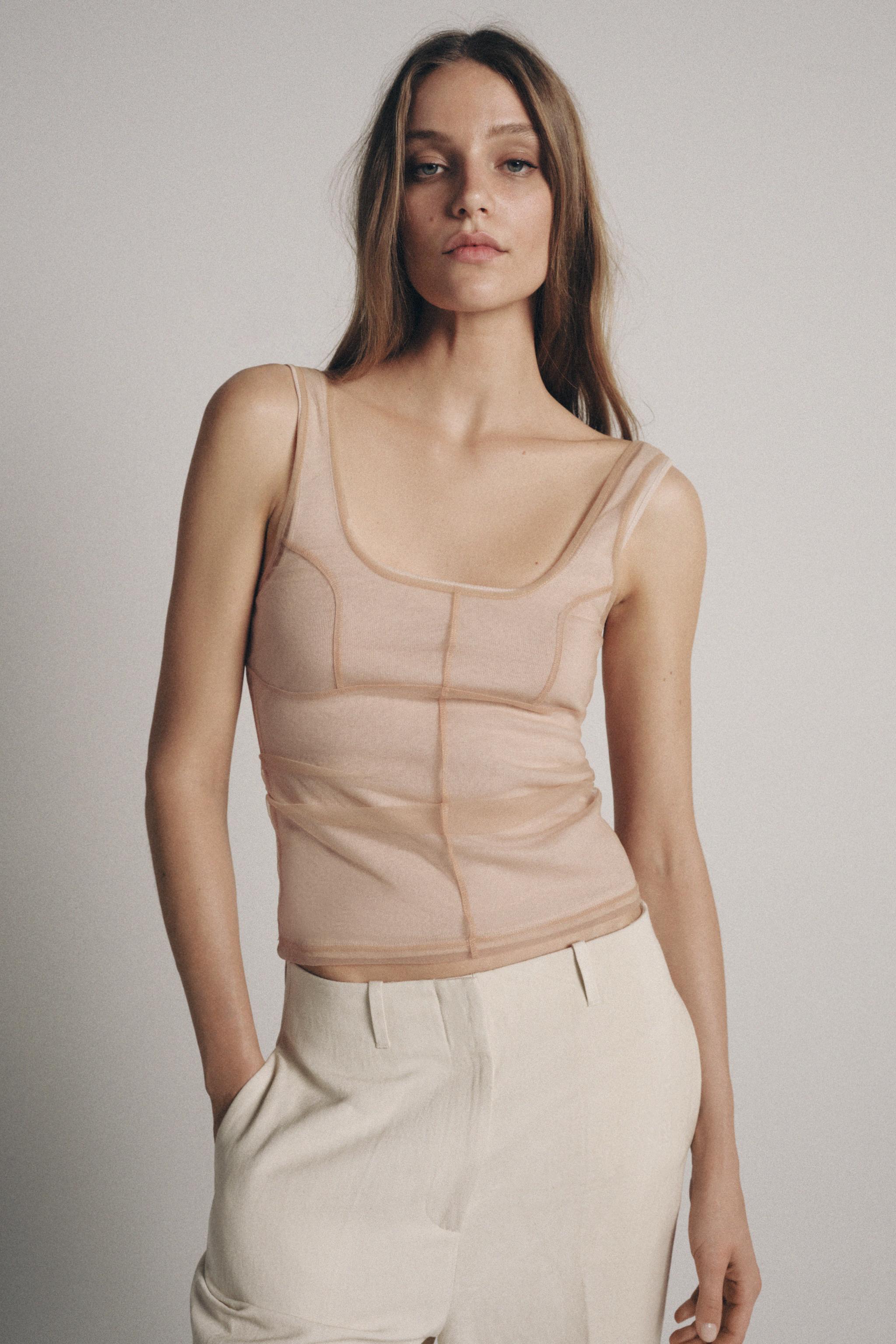 TULLE STITCHING TOP - Beige-pink | ZARA United States