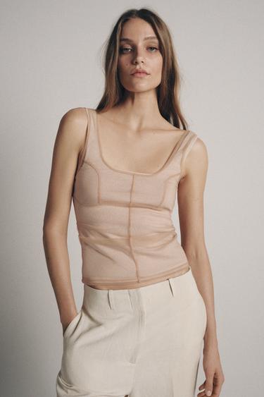 SEAM DETAIL TULLE TOP - Beige-pink by Zara - Image 5