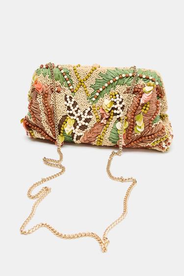 Zara EMBROIDERED BEADED POUCH BAG - Multi-color