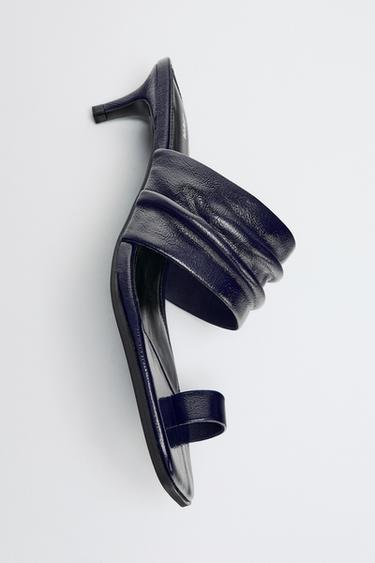 Zara LEATHER STRAP SANDALS - Navy Blue