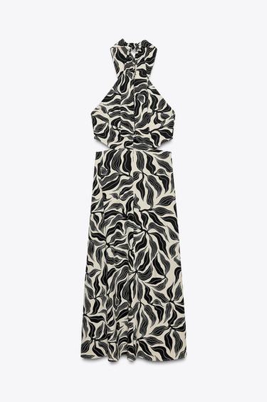 HALTER MIDI DRESS WITH LINEN BLEND - Black / Ecru by Zara - Image 6