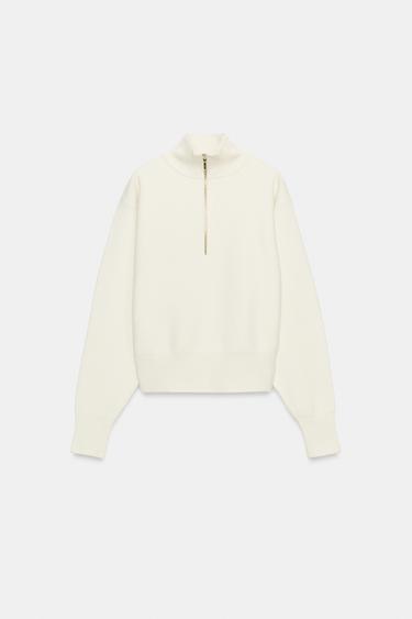 HIGH NECK KNIT JUMPER - Ecru by Zara
