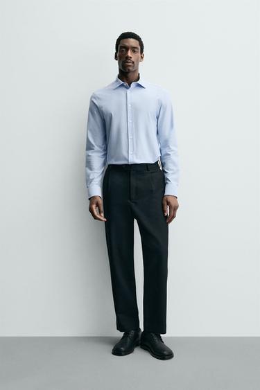 Zara REGULAR FIT SHIRT - Ecru / Blue - Image 0