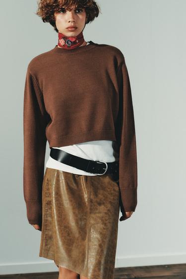 PULL COURT EN MAILLE À ÉPAULETTES - Marron de Zara - Image 1