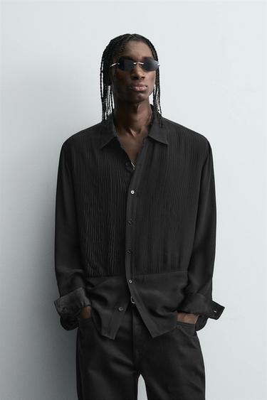 Zara FLOWY PINTUCK SHIRT - Black