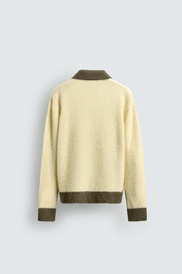 POLO EN MAILLE CONTRASTANTE AVEC LAINE - Écru de Zara - Image 7
