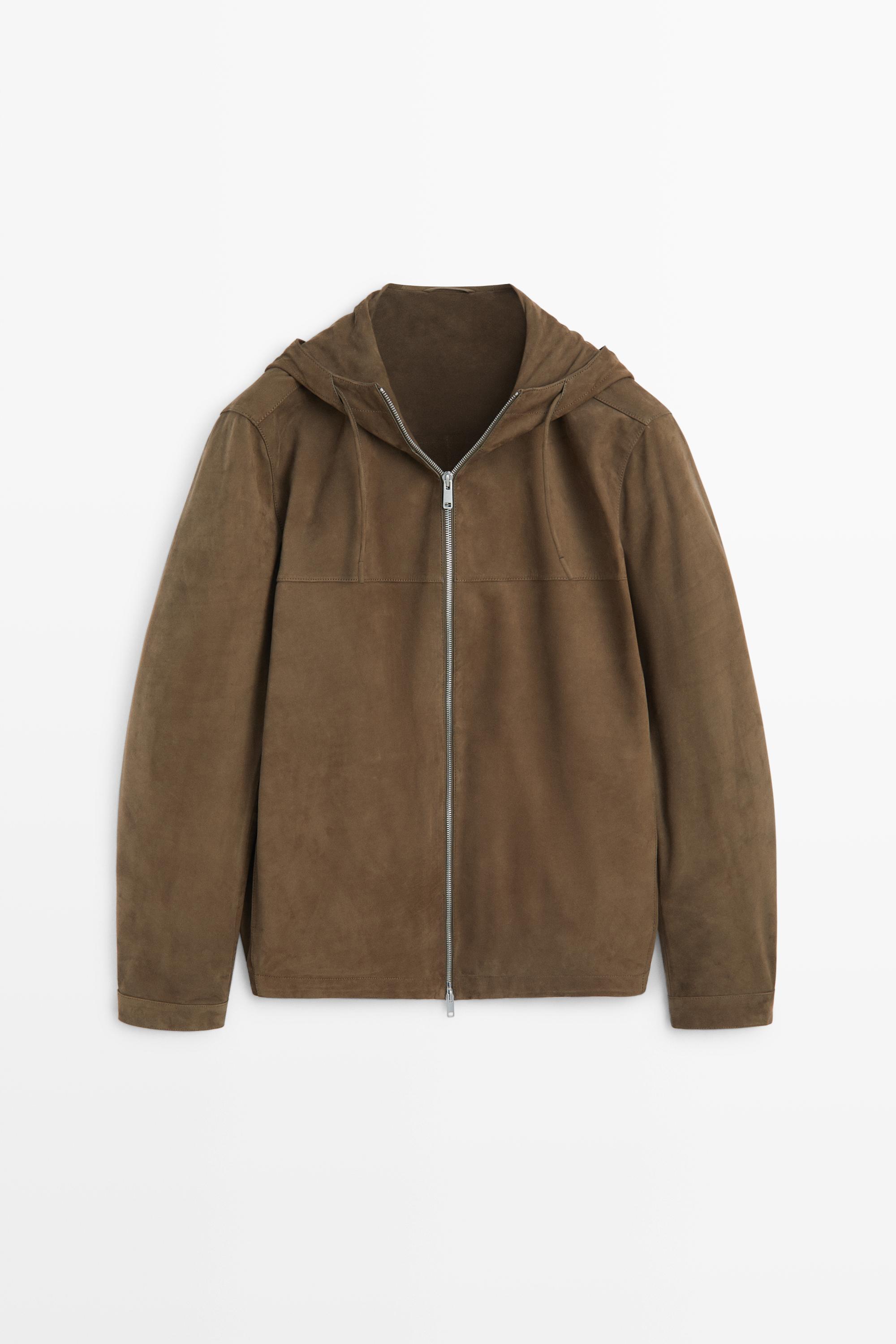 Veste en cuir daim à capuche