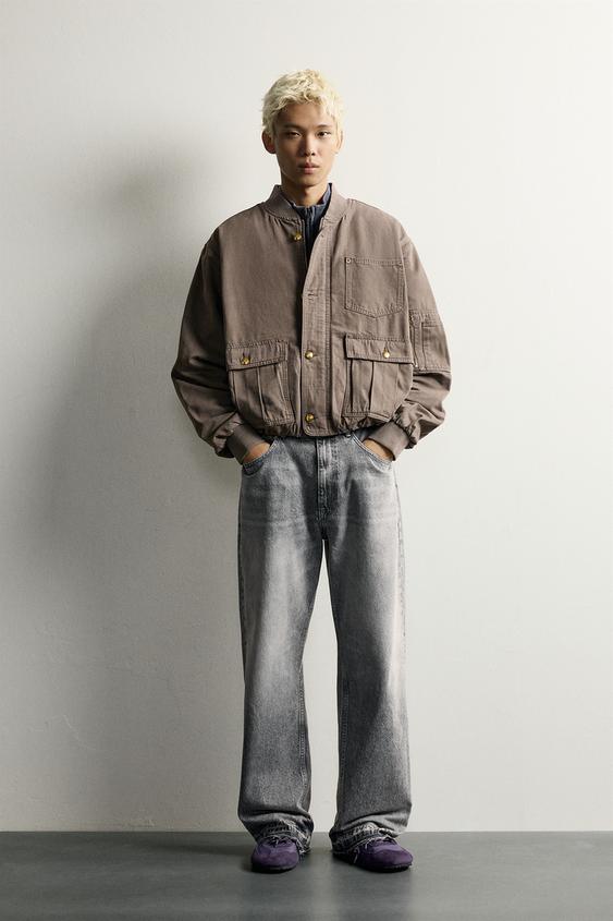 Zara 工裝風寬版飛行員外套 - 卡其色 - 圖片 0