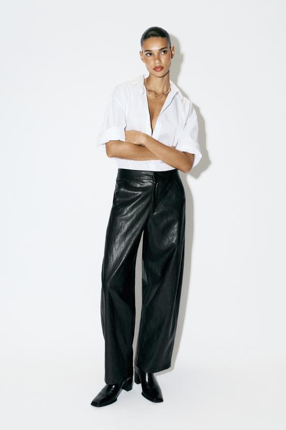 LEATHER EFFECT BARREL TROUSERS - Black by Zara - Image 0