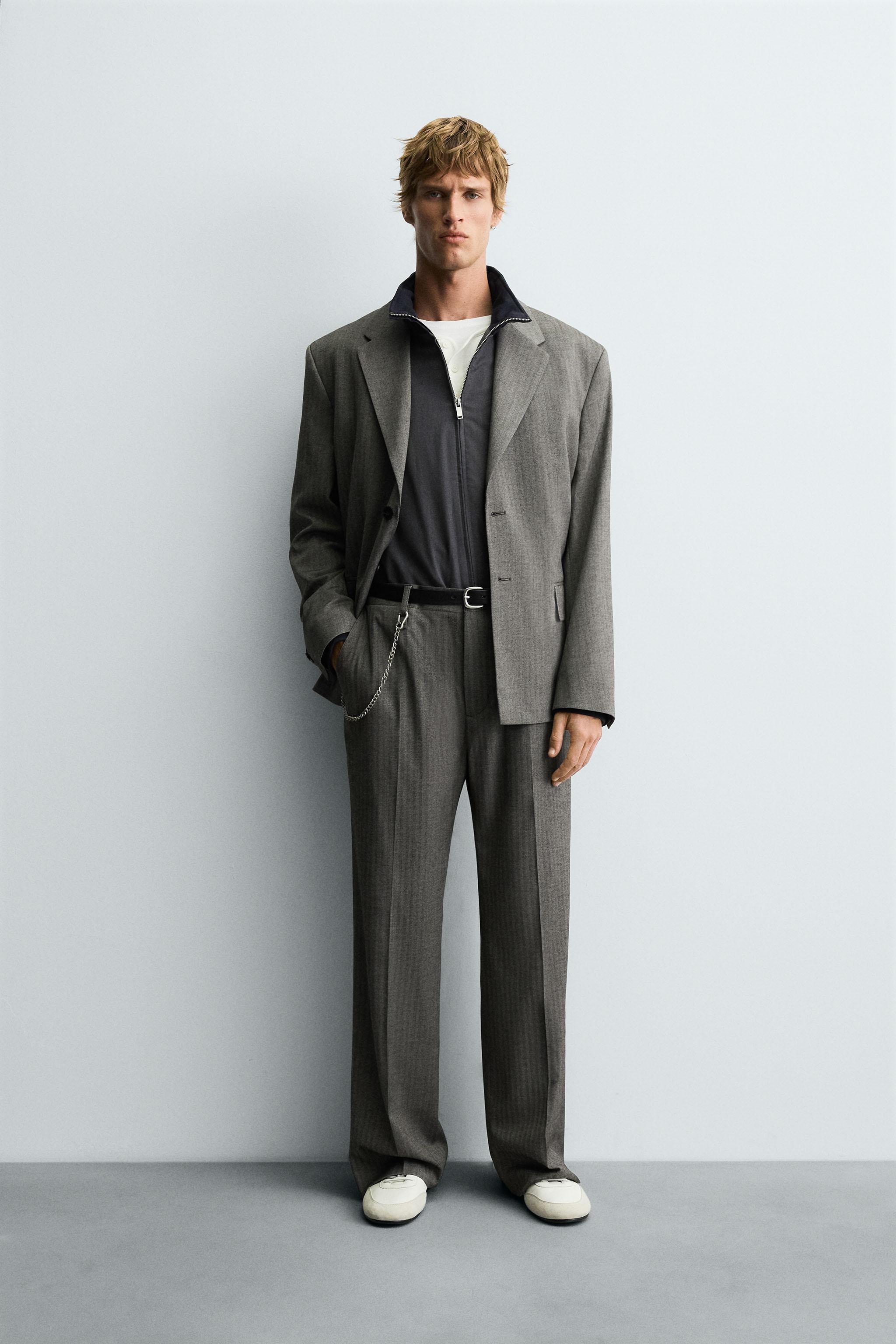 HERRINGBONE SUIT FLARE FIT PANTS - taupe brown | ZARA United