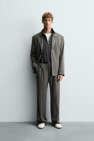 Zara HERRINGBONE SUIT FLARE FIT PANTS - taupe brown