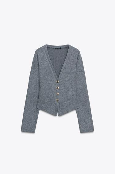 SOFT BUTTON CARDIGAN - Mid-grey by Zara