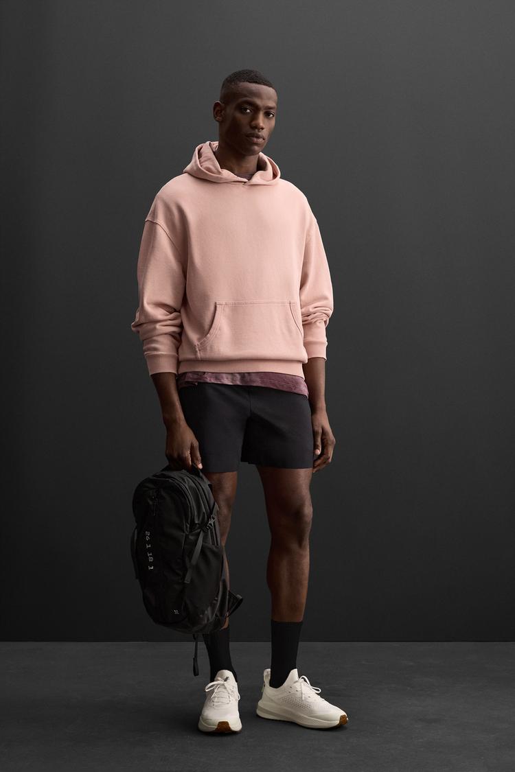 Hoodie Sudaderas Zara Para Hombre SUDADERA CAPUCHA BORDADO Rosa