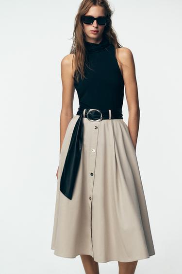 VESTIDO COMBINADO CINTURÓN - Crudo / Negro de Zara