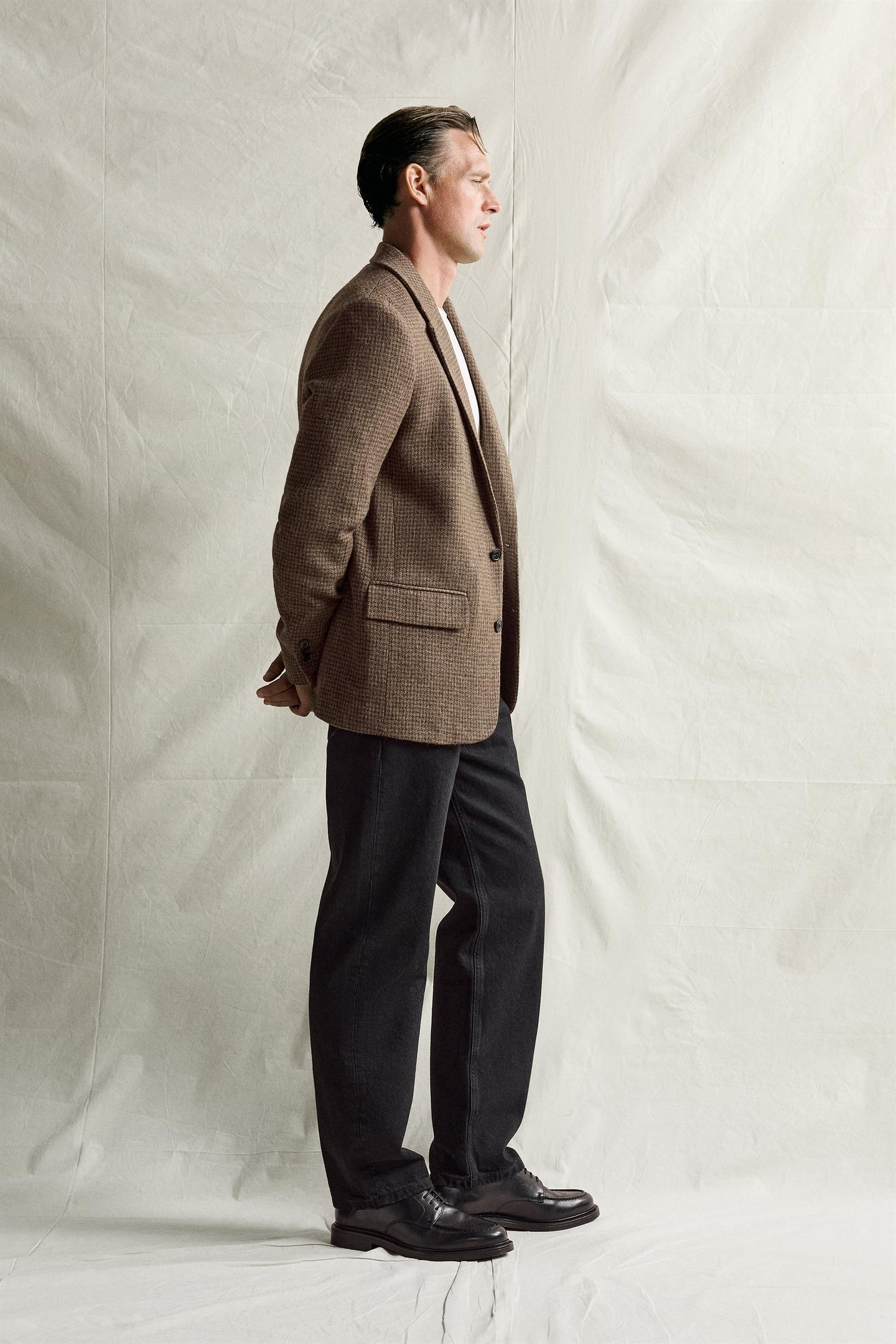 Мужской пиджак Zara Regular Fit Houndstooth Suit Blazer, цвет: Коричневый — фото 4