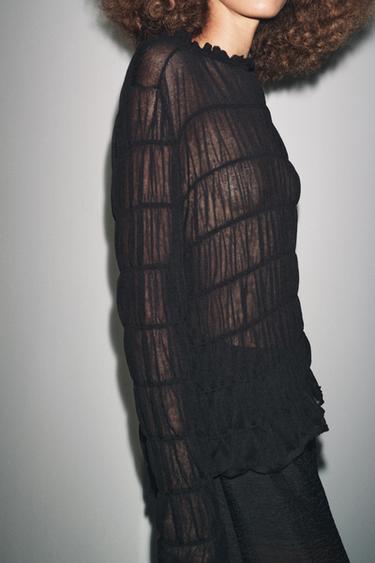 SEMI-SHEER GATHERED KNIT TOP - Black by Zara - Image 5