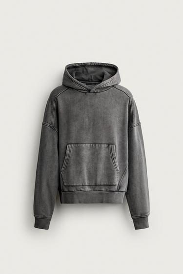 SUDADERA CAPUCHA LAVADA - Grisáceo de Zara