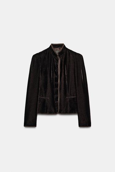 BLAZER TERCIOPELO VIVO CONTRASTE - Marrón oscuro de Zara - Imagen 0