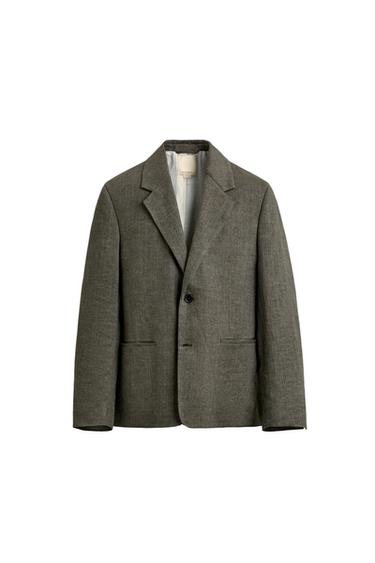 Zara 100% LINEN TEXTURED BLAZER LIMITED EDITION - Dark olive