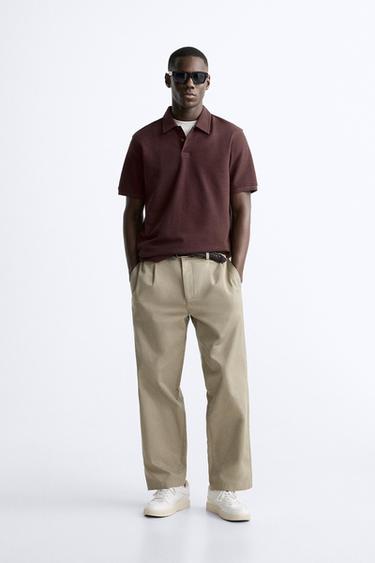 Zara TEXTURED POLO - Burgundy - Image 0
