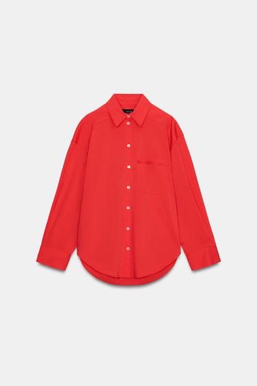 CHEMISE OVERSIZE EN POPELINE - Rouge de Zara - Image 7