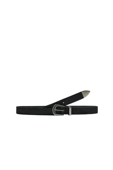 LEATHER BELT WITH SHEEPSKIN FINISH - Black by Zara