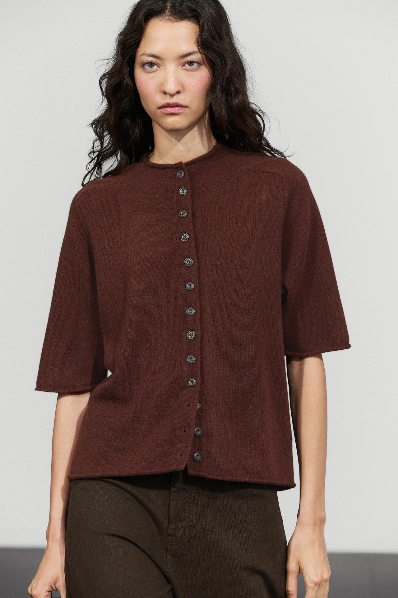 100% wool funnel neck knit cardigan — various