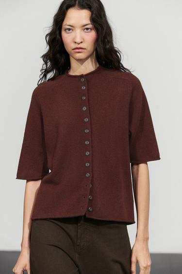 100% wool funnel neck knit cardigan — various 2