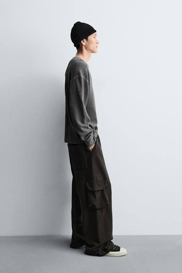 T-SHIRT LAVÉ STRUCTURÉ QUADRILLÉ - Gris de Zara - Image 3