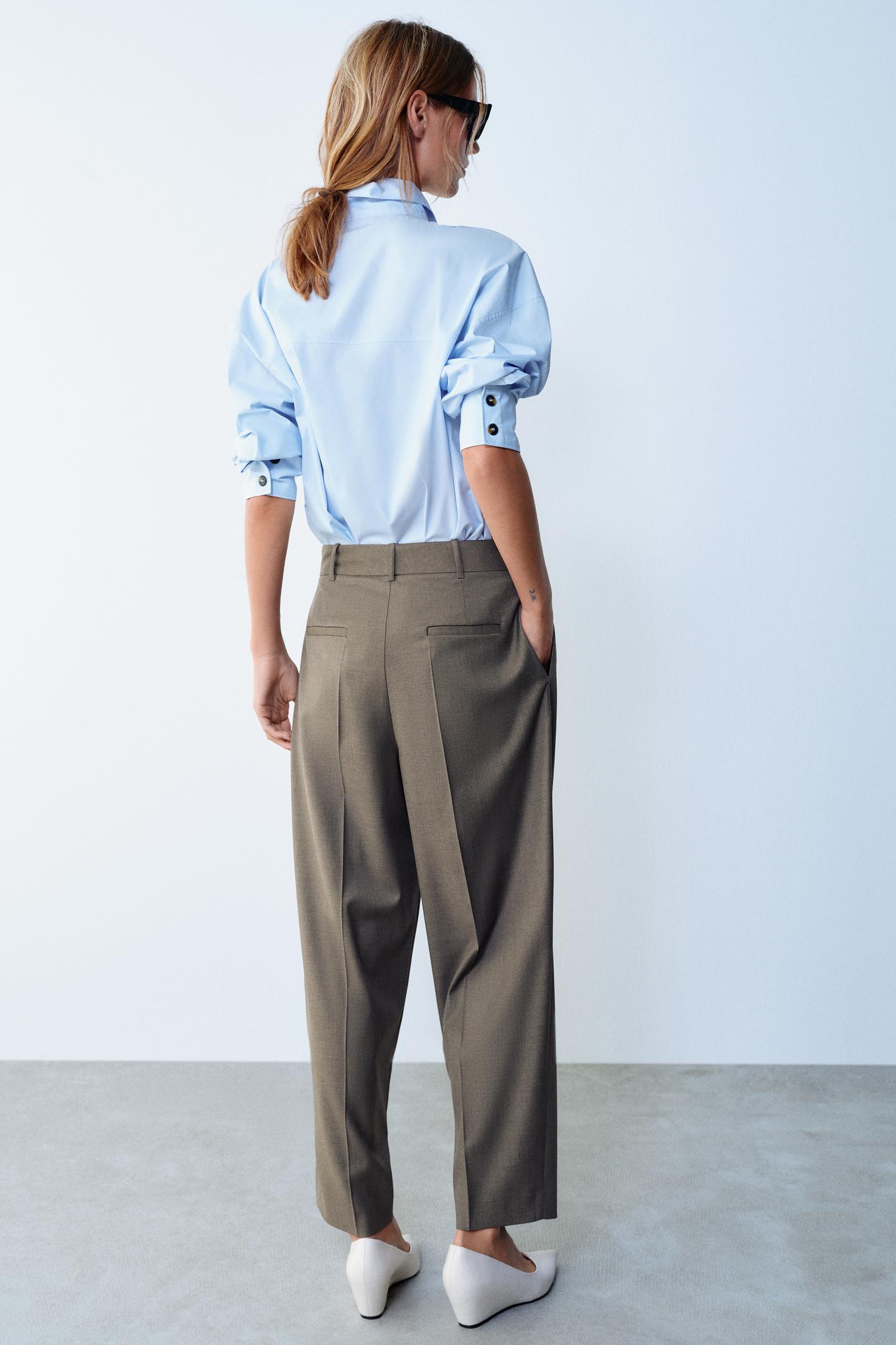 Женские брюки Zara Pleated Carrot, цвет: Коричневый — фото 7
