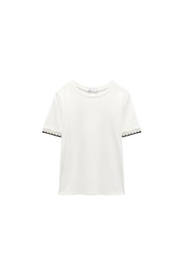T-SHIRT WITH EMBELLISHED TRIM SLEEVES