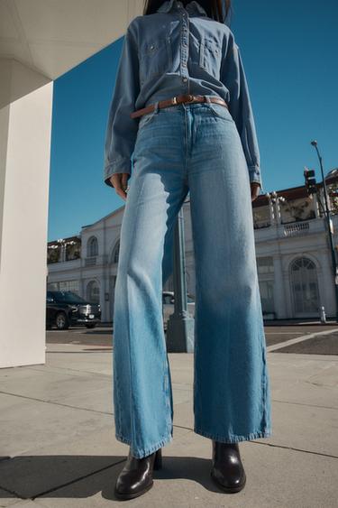 Z1975 HIGH-WAIST WIDE-LEG JEANS WITH BELT - Mid-blue by Zara
