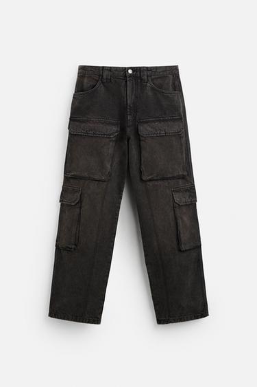 PANTALÓN DENIM CARGO BOLSILLOS - Marrón oscuro de Zara